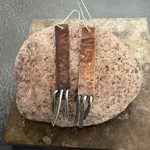 Handmade Sterling Silver copper Art Earrings‎ Brutalist Modernist MCM Boho